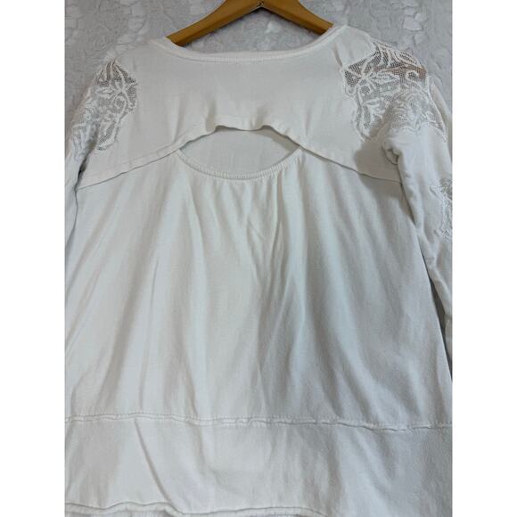Free People Outer Sunset Ivory White Lace Insert Long Sleeve Boho Knit Top XS - Picture 13 of 16